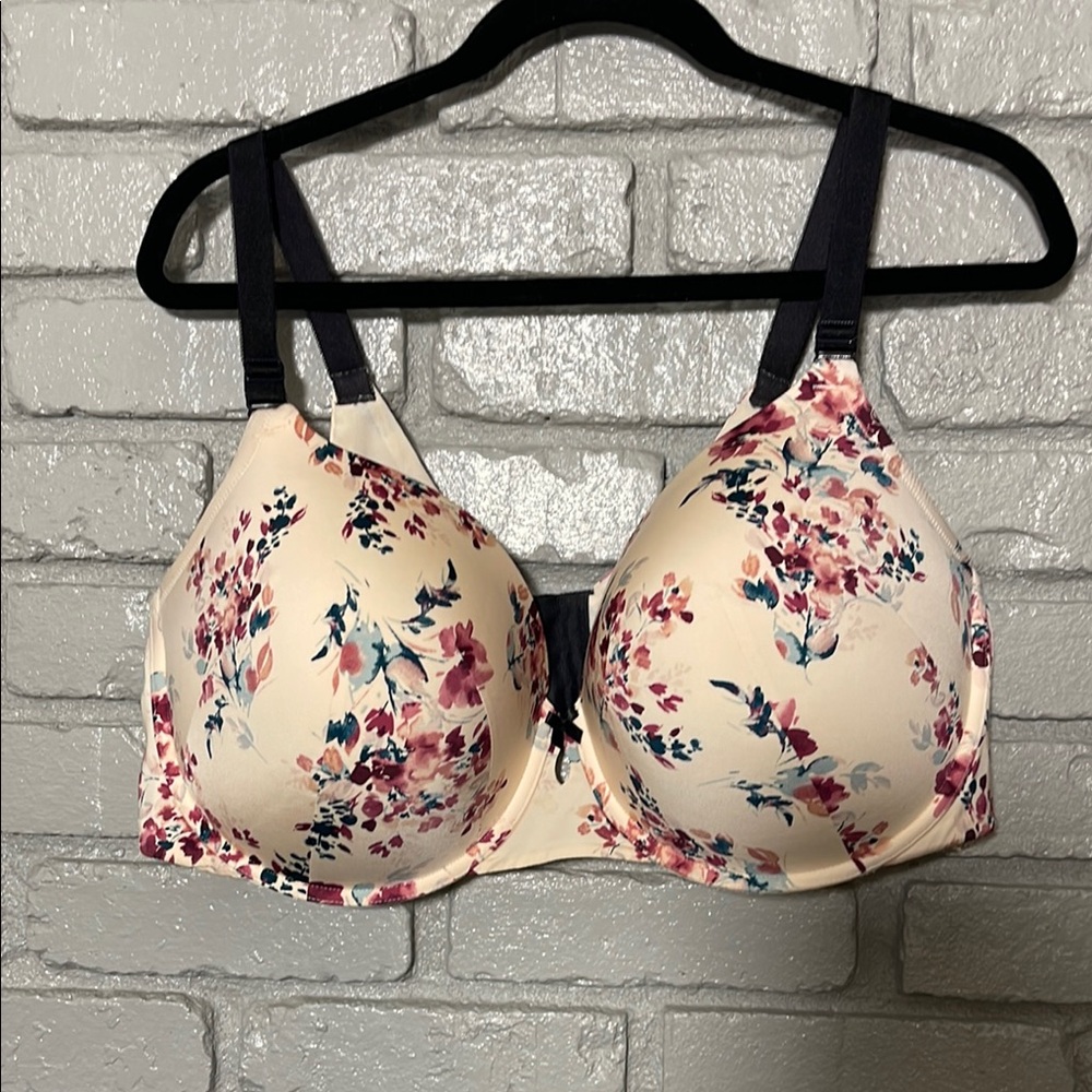 Torrid Cream and Pink Floral Bra